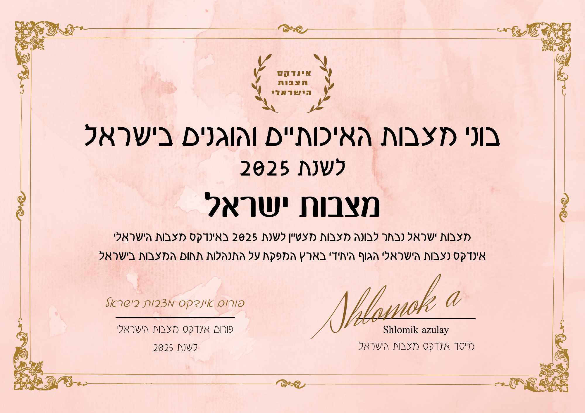 מצבות ישראל תעודת בונה מצבות מצטיין והוגן לשנת 2025