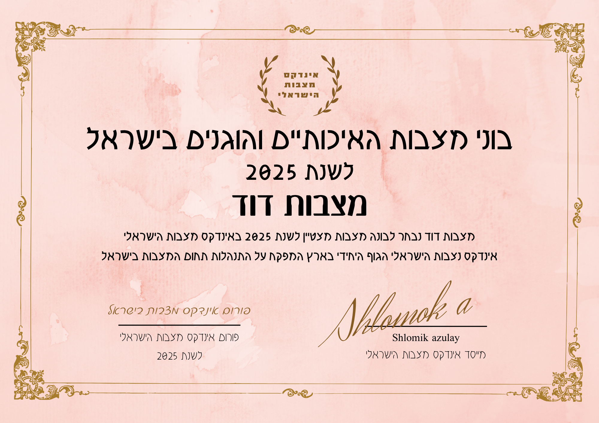 מצבות דוד תעודת בונה מצבות מצטיין והוגן לשנת 2025